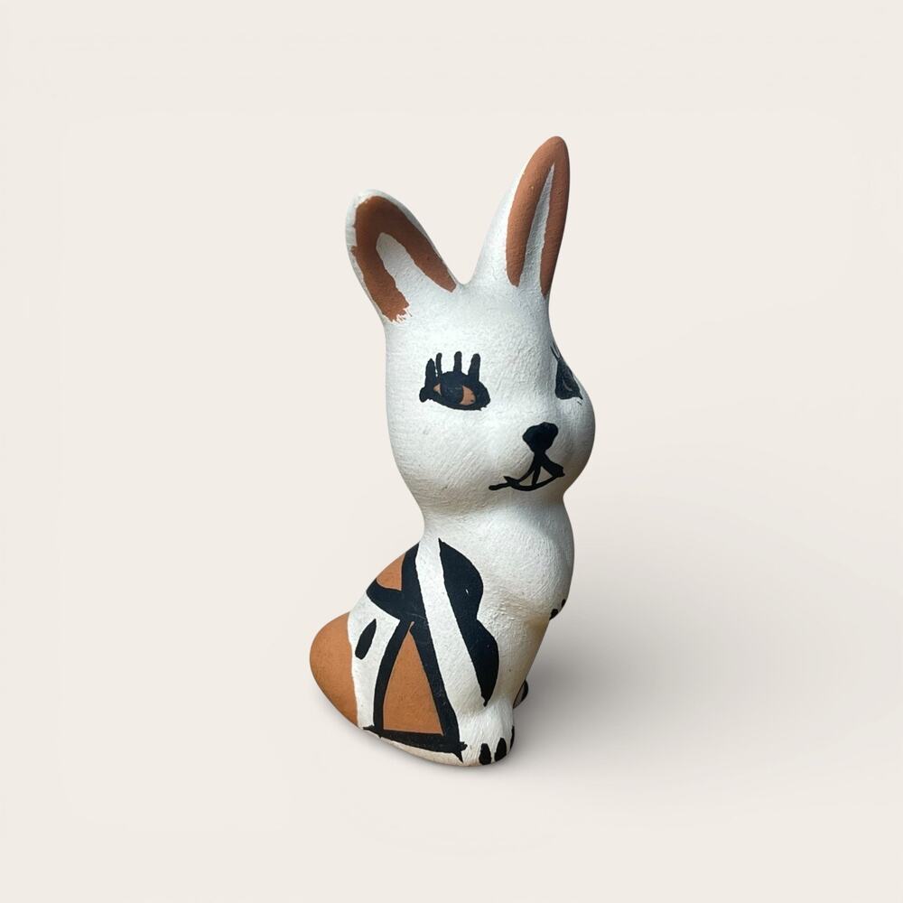 Vintage Signed Pottery Bunny Rabbit Figurine Southwestern Folk Art Style Mini